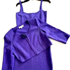 St. John Evening 2-Piece Sparkling Purple Dress & Jacket Set– Size 6